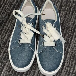 Stylish Blue Denim Sneakers with White Laces